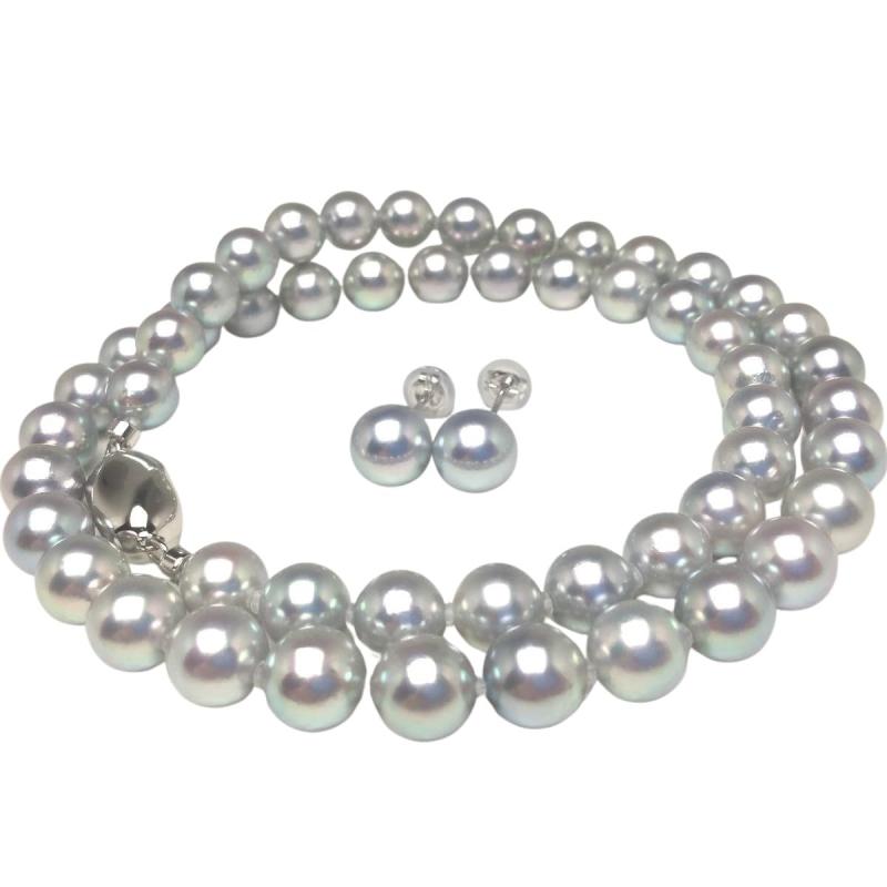 [Isowa Pearl] 伊勢志摩の真珠専門店 イソワパール アコヤ真珠 ネックレス ピアス セット 7.0-7.5mm シルバーブルー シルバー クラスップ 64702
