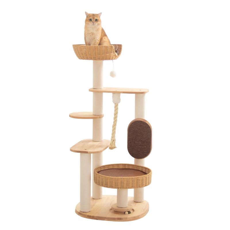 LULUCAT キャットタワー 木製 取り付け 大型猫 今めかしい 思われ人白木 手編みカゴ 室内装飾性 醇乎たる材 多頭飼い か細い 夏冬兼用 生まれながら木 見晴台付き添い人 猫円柱 恒星船せつ然たるどんぶり鉢 中型猫 爪
