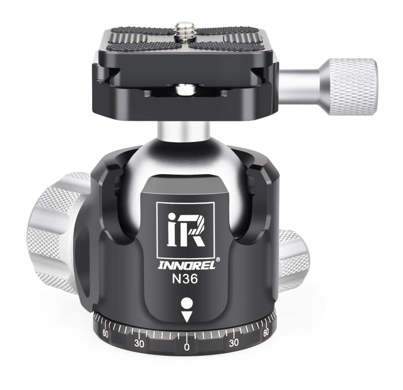 INNOREL 自由雲台 ボール雲台 微動雲台 Nシリーズ 低重心 耐荷重最大20/25/30kg ボールヘッド直径 36/44/52ｍｍ 強化 CNC アルミ合金 三脚 一脚 一眼レフ 撮影 DSLR ビデオカメラ用 360度回転 パノラマ 3