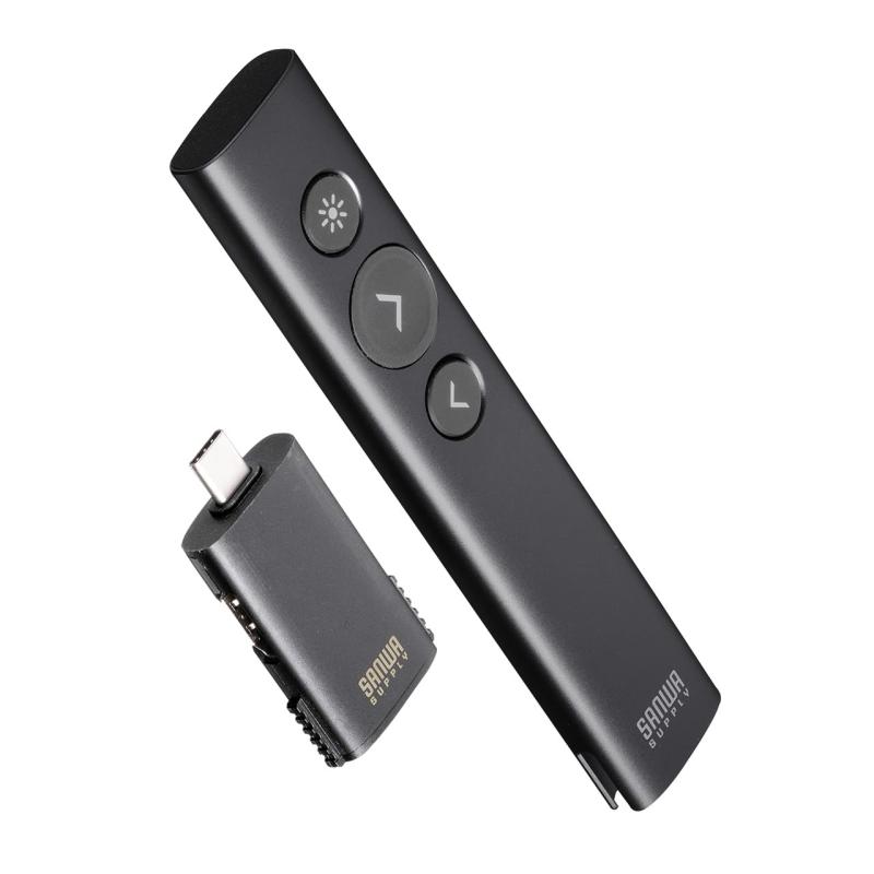 サンワダイレクト ポインター ワイヤレス 3in1 レシーバー PD充電対応 HDMI変換 4K/60Hz USB充電式 Mac対応 クリッカー プレゼン 発表会 200-LPP051BK