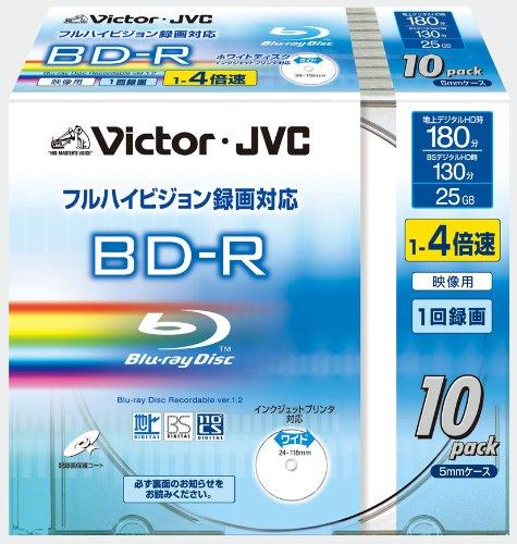 Victor さし画用ブルーレイディスク 1回録画用 130分 25GB 4倍速 ワイドホワイトプリンタブル 10枚 BV-R130GF10
