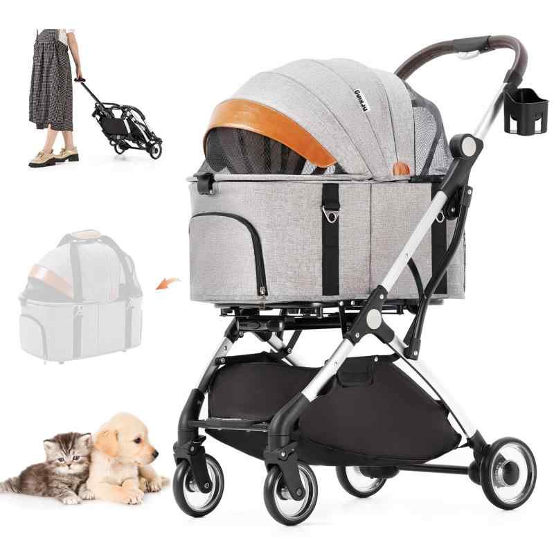 hrking ペットカート グレー　分離型折りたたみ式【匿名配送】ペットカー　犬 Amazon.co.jp: HRking ペットカート 対面式 2way 折りたたみ 犬