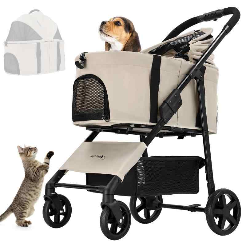 Joyfultails 懸け隔てる型 愛玩動物手押し車 折りたたみ 3way 多役立つこと 御目に掛かる式 猫犬兼用 ペットバギー 持ちはこび パウダーコンパクト 軽さ 耐荷重15KG 犬用うば車 前輪360°回転させる 後輪うち切り付き添い人 ドッグカート お出