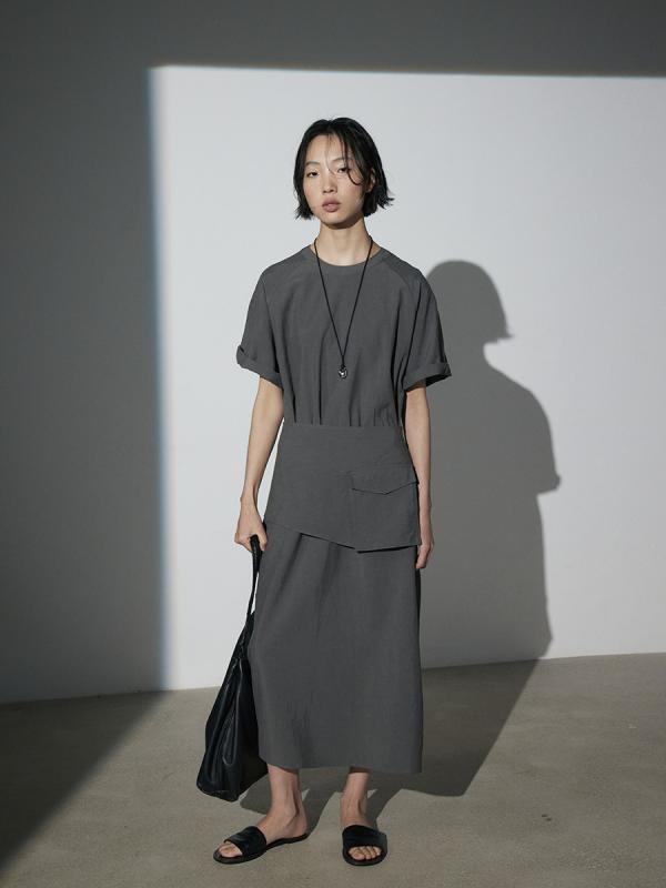 ワンピース レディース 緑 Aライン 膝丈 フレアスカート ルーズフィット ラップスカート 夏 丸首 バタフライスリーブ 短袖 コントラストカラー 気質 通勤 カジュアル 普段使い 軽量 ゆったり 女性用 ロングスカート シンプル 基本デザイン