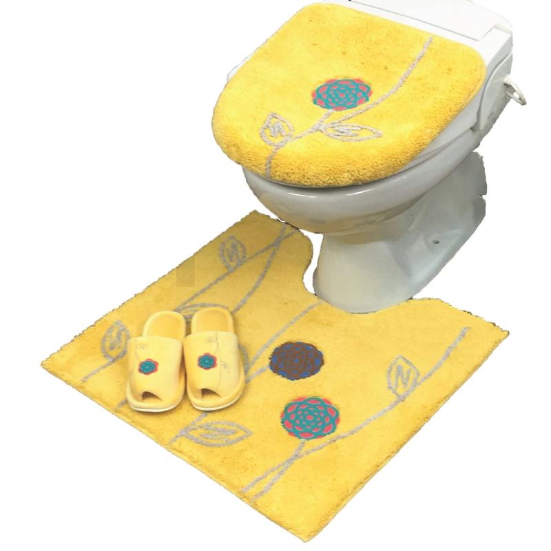 幼児用便器つや消し書き割り 3点 書き割り 北欧 金運の黄味がかった 幼児用便器つや消し＋ 洗い濯ぎ暖房装置型 フタ取りまかなう ＋ 家庭用スリッパ エトフ 黄色
