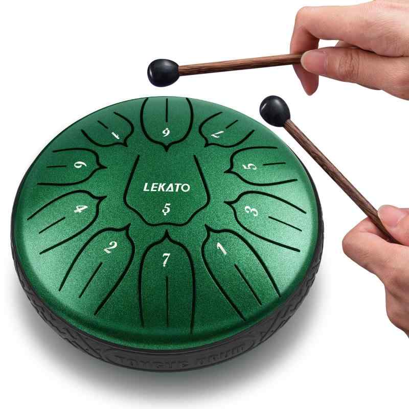 スリットドラム スチールタングドラム LEKATO 金属ドラム 11音 6インチ 打楽器 マレット 収納バッグ付き 瞑想 ヨガ 禅