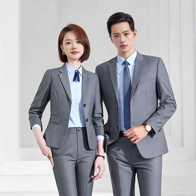 秋冬 ビジネススーツ メンズ レディース セット 職業服 教師 事務員 通勤服 長袖 長ズボン スカート ブラック ネイビー ブルー グレー ビゼジ素材 高級感 フォーマル セットアップ ジャケット シャツ ウエスト フィット|novolstore