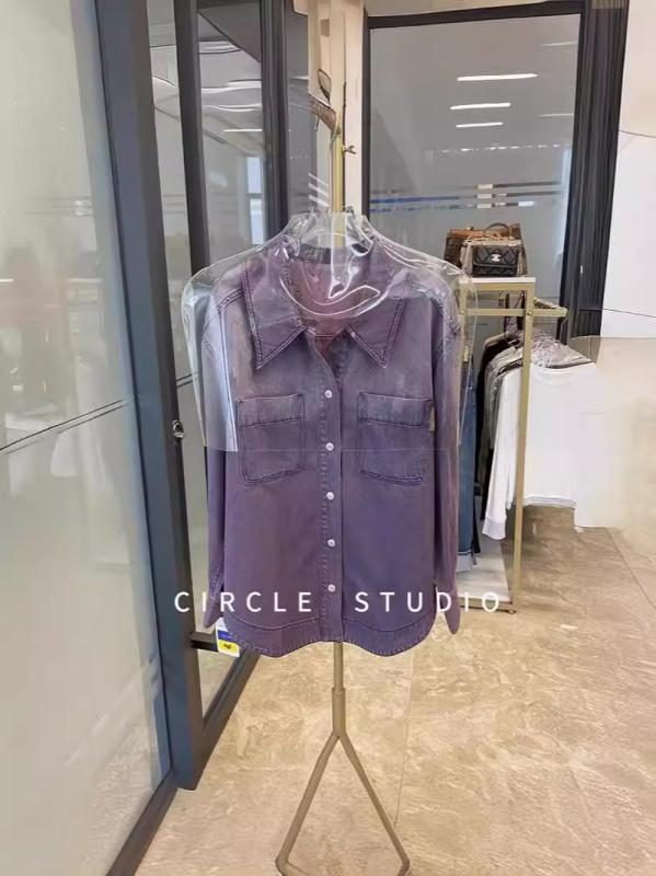 長袖プルオーバー 成人女性用 開衫 綿原材料 紫色 ナノ染めつける 砂洗製作 ポロ領 ダブル衣嚢 ゆったり影ぼうし 分かりやすいひな型 日常心地好い 春時節 吸湿速乾 軽さ 伸縮性 日韓表現スタイル