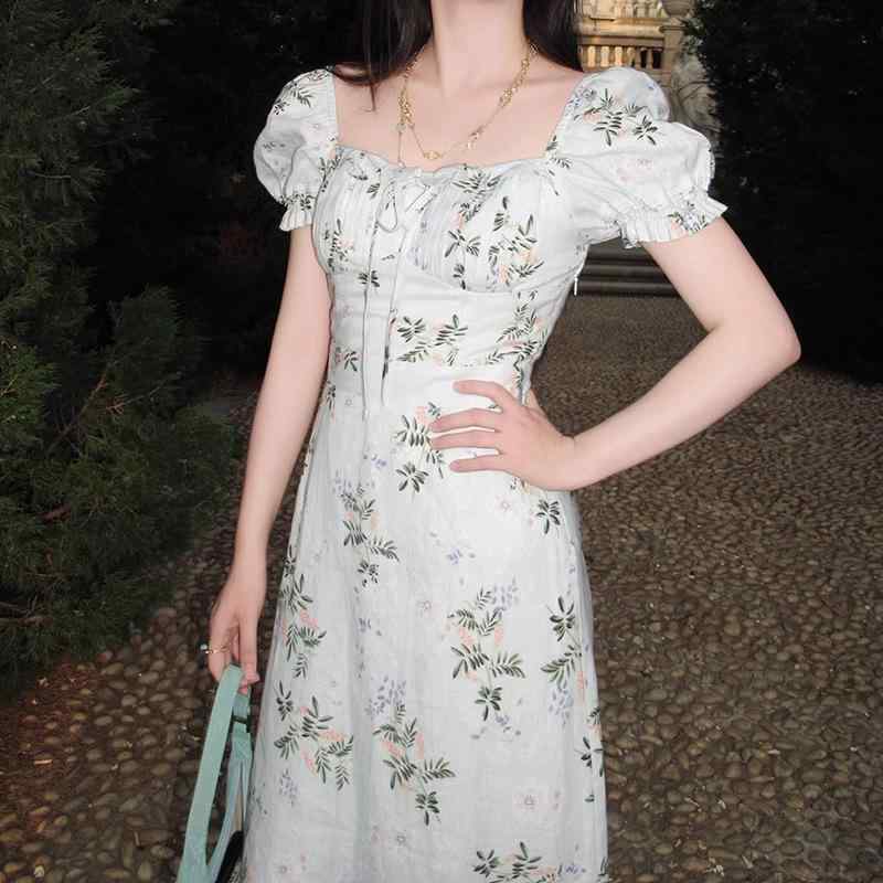 衣裳 レディース 麻 出どころ 花柄 刷り上げる A伝達ルート 中長丈 方領 泡泡袖 短袖 高腰 通い 表現スタイル 精神状態 ペパーミント 緑であること 夏