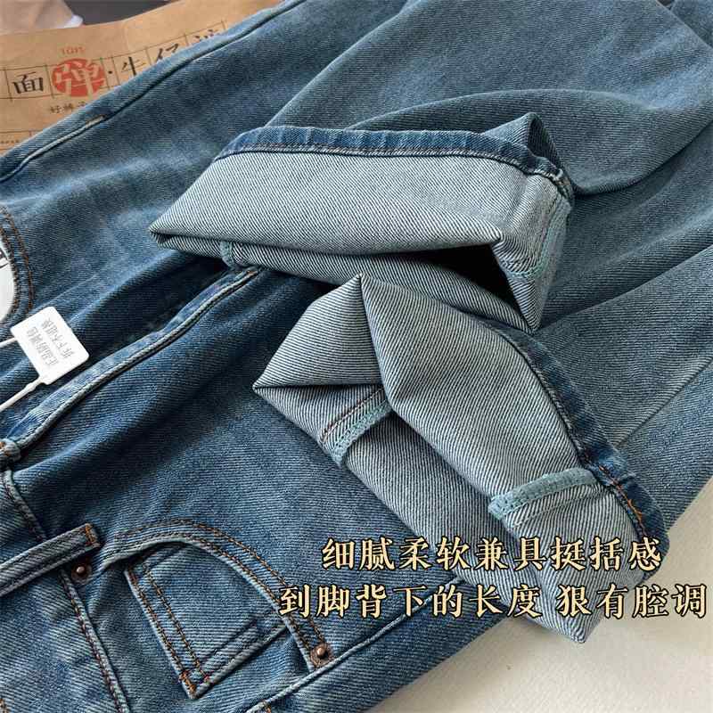 レディース 牛仔パンツ 直筒 ワイドレッグ ロング丈 高腰 ストレッチ 綿混 ポリエステル混 中厚 ポケット付き 復古風 ストリート 洗い加工 普段使い 通勤用 アウトドア 軽量 吸湿速乾 伸縮性 デニム ブルー ヴィンテージブルー ライトブルー グリー｜novolstore
