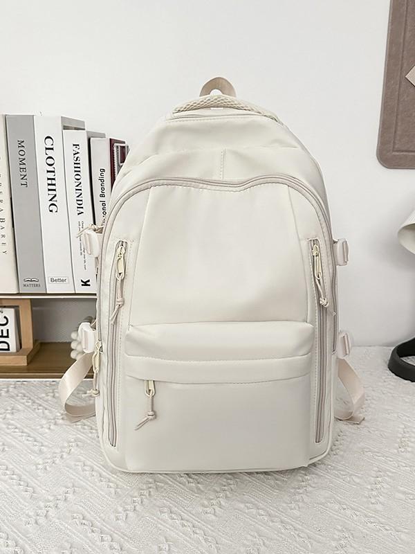 バックパック 男女兼用 学生用 大学生用 初中生用 ナイロン製 牛津紡 20-35L 大容量 16インチ ノートPC収納 純色 ブラック ホワイト 都市簡約 車縫線 弧形肩帯 学校用 教育シーン 夏 収納機能 軽量 耐久性 シンプルデザイン トレンド キ|novolstore