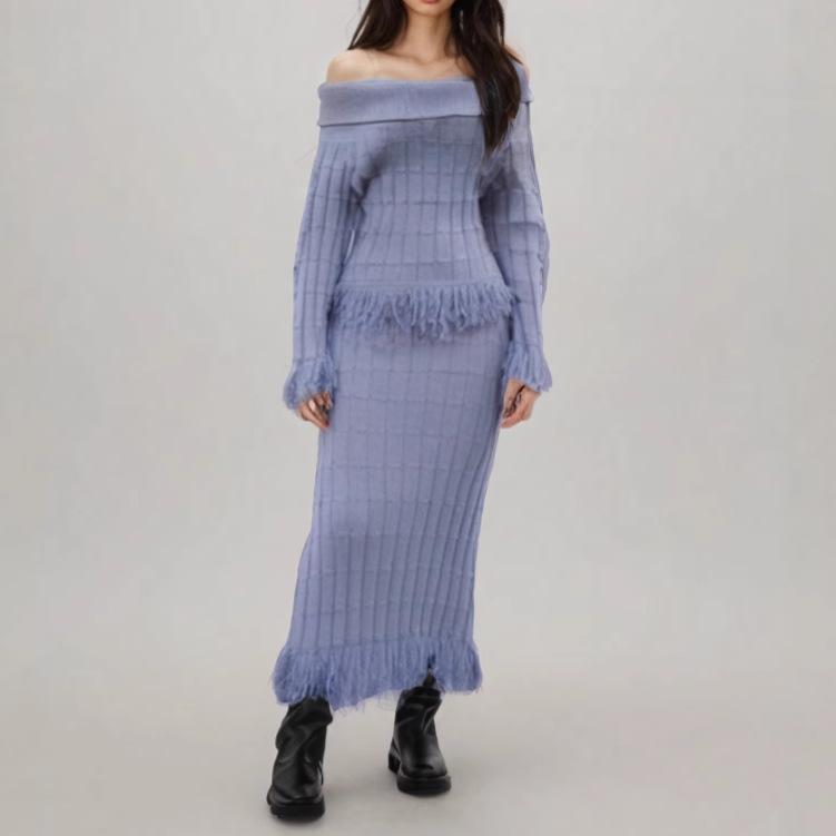 レディース 編み物 セットアップ 春陽 流蘇 上張り 包臀 半身 スコート 紫 綿 80% プレーツ産業 長袖 壱肩部 精神状態 奥ゆかしい 文?風 返り咲き 表現スタイル 純色 一般受け 軽さ 伸縮性 デイリー 流行り物 心地よい コーデ