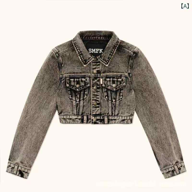 レディース 牛仔ジャケット デニム ショート丈 長袖 修身 綿素材 70% ロックスタイル ストリートファッション メタルリベット クラシック トップス コットン スタンダードスリーブ ポロカラー 春 ユース デイリーウェア|novolstore