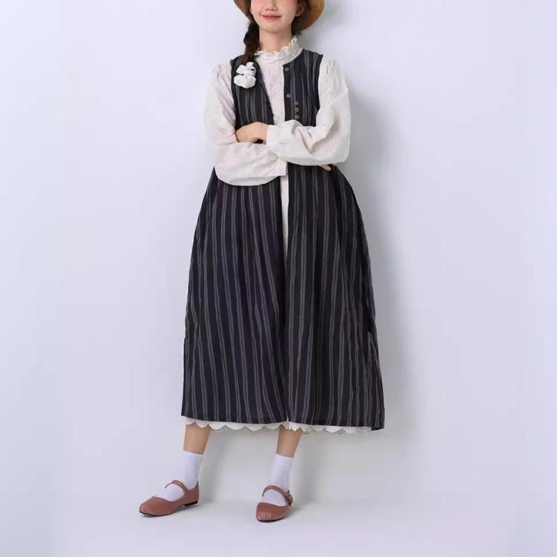 レディース 綿麻 ベスト 縦ストライプ ロング丈 ワイドシルエット ボタン 開衫 丸首 ポケット 黒 灰 夏 快適 軽量 綿 麻 混合 素材 ゆったり トップス インナー 羽織り コーディネート アイテム 日常使い 爽やか スタイル|novolstore