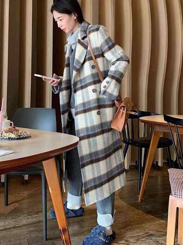 コート レディース 秋冬 ウールコート ロング丈 チェック柄 バイカラー 高級感 羊毛 暖かい ロングコート おしゃれ 韓国風 通勤 普段使い｜novolstore
