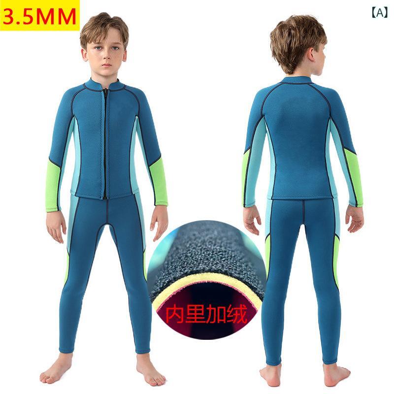 キッズ 男女兼用 3.5mm ネオプレン 潜水服 分体式 加? 保暖 長袖 ラッシュガード 防晒 スイムウェア サーフィン スノーケリング セット 湖ブルー ピンク 伸縮性 耐久性 軽量 フィットネス 水中スポーツ 夏 秋冬 通年｜novolstore