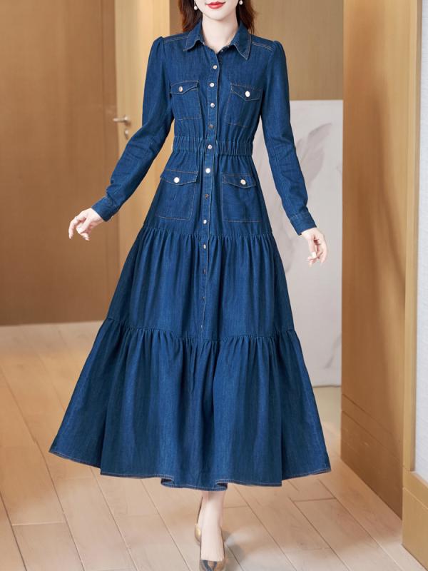 衣装 レディース 長袖 春夏 牛仔 ジーンズ 綿織物 原料品 修身 手合い A 生産ライン スコート ロング 丈 ポロ 襟 シングル 名取り草 収腰 松緊 腰 か細い 成り行き 精神状態 通い 表現スタイル 衣嚢 声遣い シングル 天下太平 仕掛ける ヴィンテージ