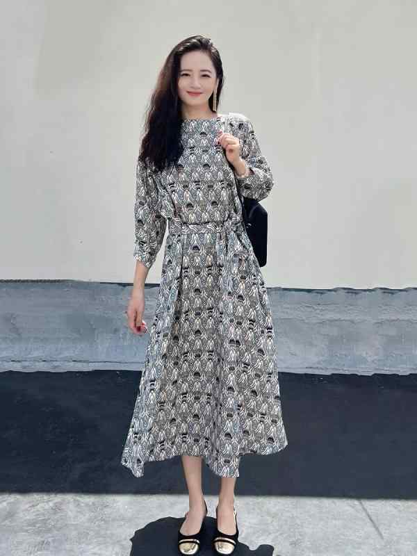 ワンピース 女性用 七分袖 ?花柄 プリント 中長丈 ポロカラ 通勤用 気質スタイル 夏 接触冷感 ポリエステル 生地 多色 吸湿速乾 軽量 基本款 花柄 デザイン|novolstore