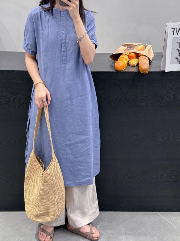 衣装 お上さん用 夏用 麻原料品 衣装 ゆったり影ぼうし 中長丈 衣装 立襟 泡泡袖 短袖 ゆったり腰回転運動 単色青写真 蒼青み 蒿黄色 日韓心地よい ゆったり衣装 軽さ 通い用 普段使い走り 吸湿速乾 当たること冷感 生まれ変わり衣料繊維
