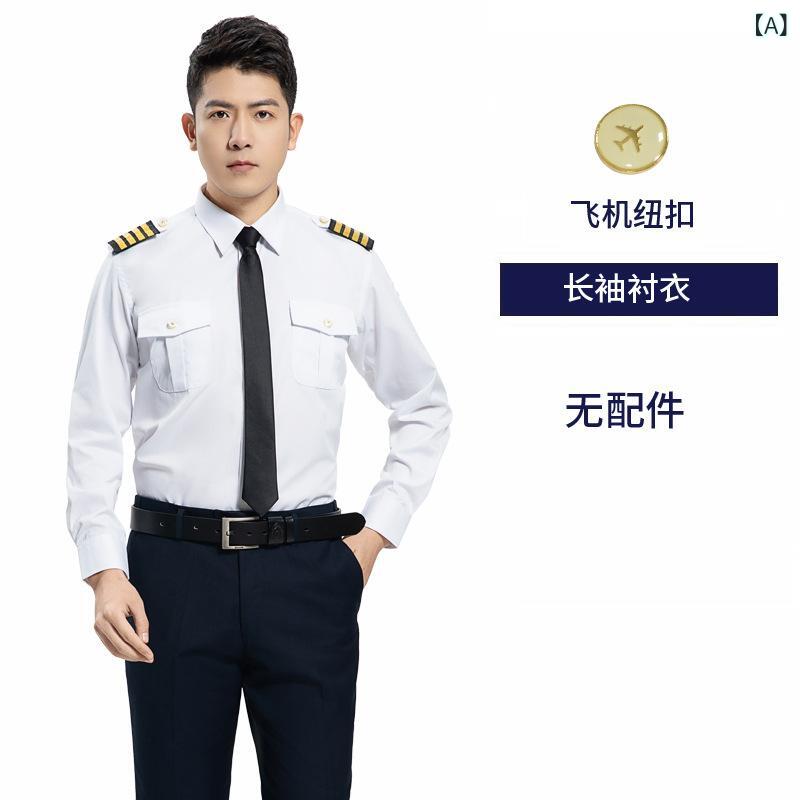 メンズ 航空服 飛行士 制服 ダブルブレスト スーツ セット 軽量 合体型 ??領 後中開・楷 化繊混紡 醋酸繊維 免・聞加工 軽ビジネス 通勤 春秋 黒 紺 徽章 アクセサリー|novolstore