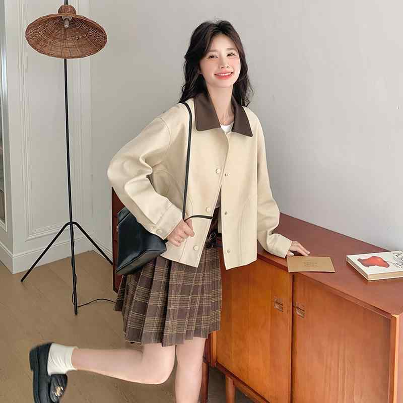 レディース 厚地の外套 厚地の外套 米白いこと 杏色 翻? ポロ襟 短かめ丈 長袖 シングル乳ぶさ 衣嚢付き添い人 図案化性 人となり 通い 普段使い走り 軽さ 好いたらしい 春夏 2026 春陽 表現スタイル その他-レディースファッション