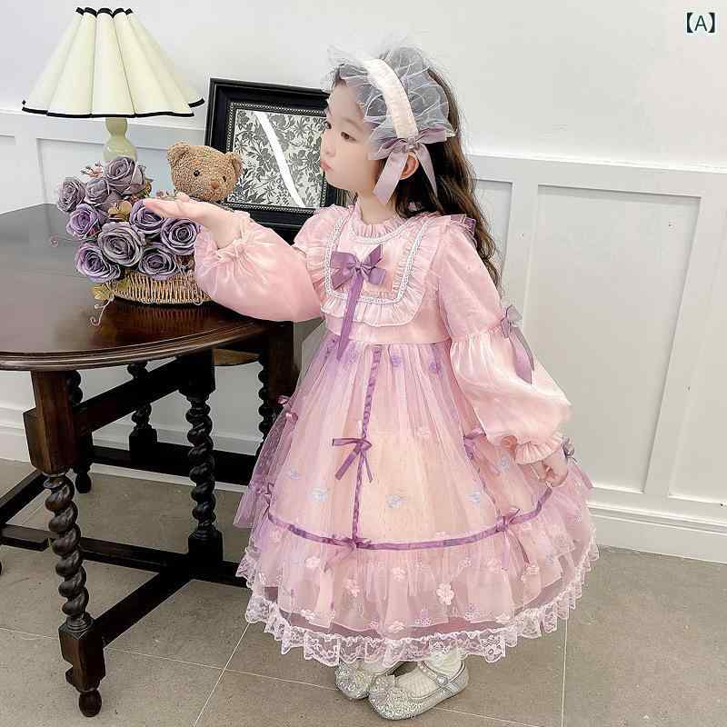 女の子 春秋 ロリータプリンセスドレス 2025 長袖 蝶 レース ドレス 子供の 誕生 日 ドレスクロスボーダー｜novolstore