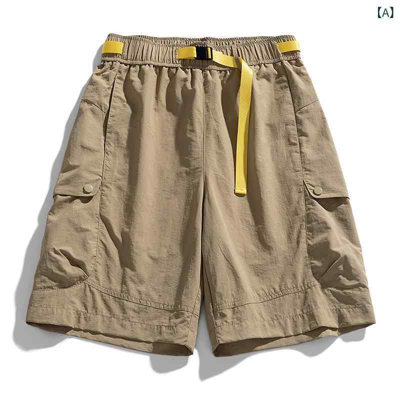 アメリカン 機能 性 カーゴショーツメンズ 夏 薄手 カジュアル 5 点 パンツ スポーツ トレンディジッパーポケットスポーツカジュアルパンツ｜novolstore