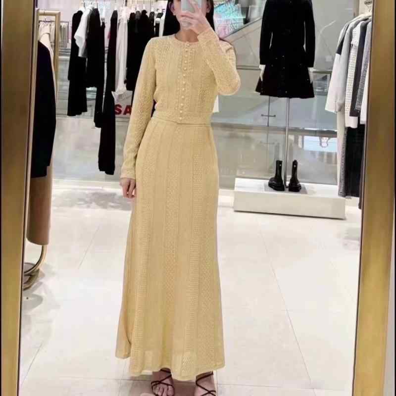 レディース セットアップ 小香風 編み物 ジレー ロング スコート 仕掛ける うつり変わり 青写真 ゴールド へばり着く衣料繊維 ナイロン 原料品 長袖 長丈 スコート 私服刑事 名媛 表現スタイル 精神状態 流行り物 春陽 2025