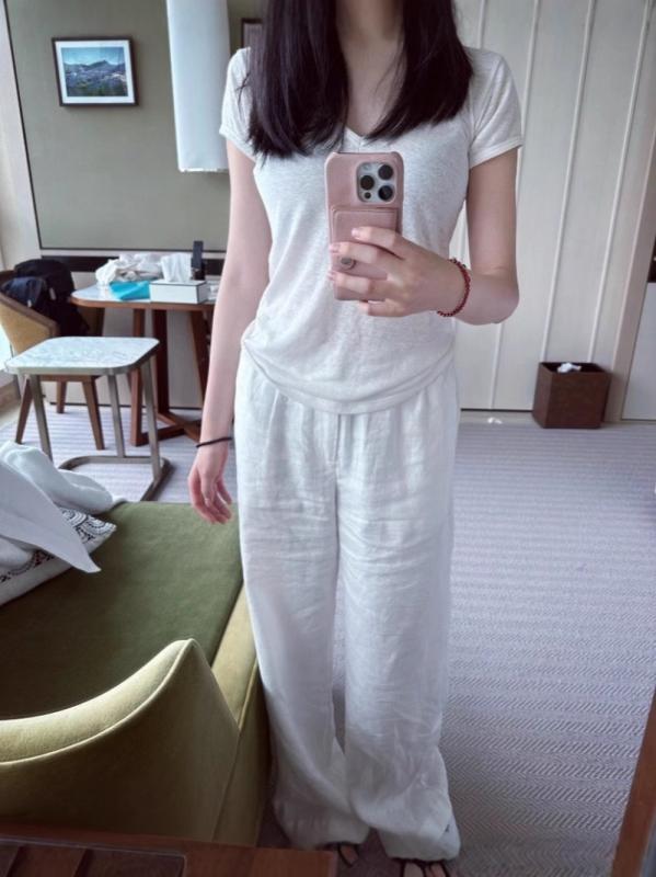 レディース 長ズボン 麻素材 軽量 通気性 高腰 ストレート ゆったり ポケット 付き 通勤 スタイル 黒 白｜novolstore