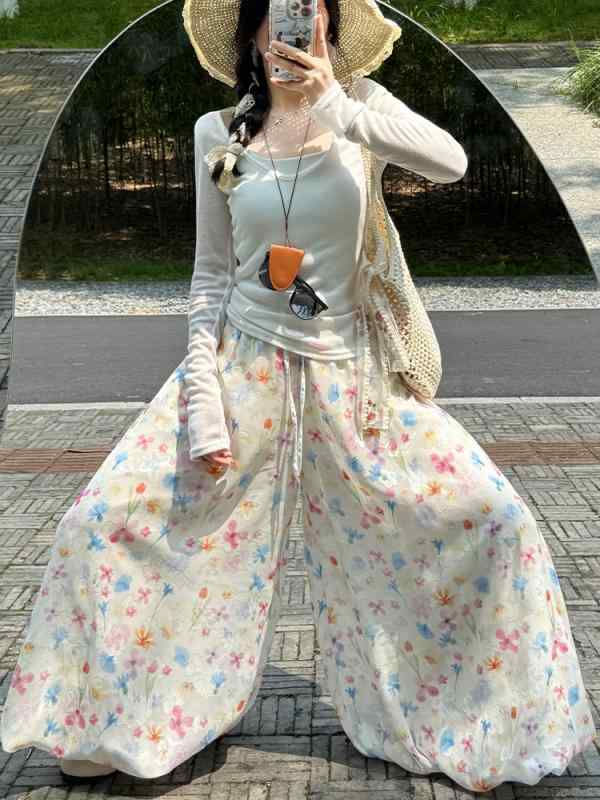 レディース スコートズボン下 夏 可愛らしい うしろ帯風 広々としたズボン下 韓系 派手 花柄 当たること冷感 ポリエステル ご機嫌酉の方角 薄っぺら 微弾力性 耳あたらしい 生新しい 太陽面爆発 ロング 筋目 蕾ひな型 生々しい色つや マルチ色つや 口さかしい 軽さ 通い 普段使い