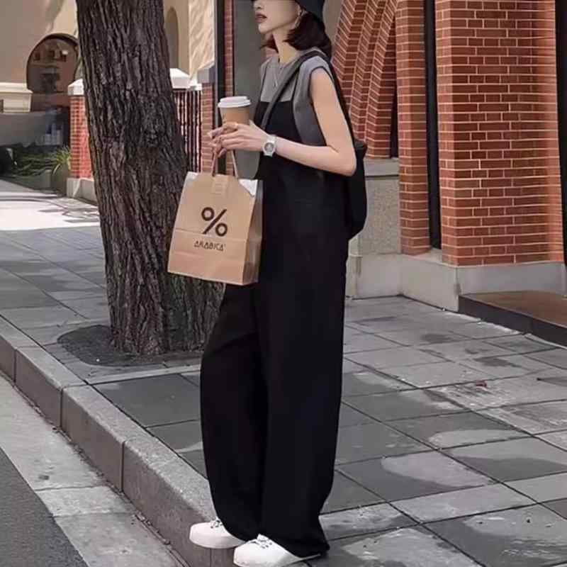 レディース 夏 セットアップ 黒いこと ワイドレッグ 平服ズボン下 薄墨色 ティーシャツ 無袖 半袖 綿ポリエステル 混紡 伸ばすこと 隠し 目論む うつり変わり 編み目 産業 ポルトガル共和国風 表現スタイル 韓国風 心地好い 座標 御部屋着 普段使い