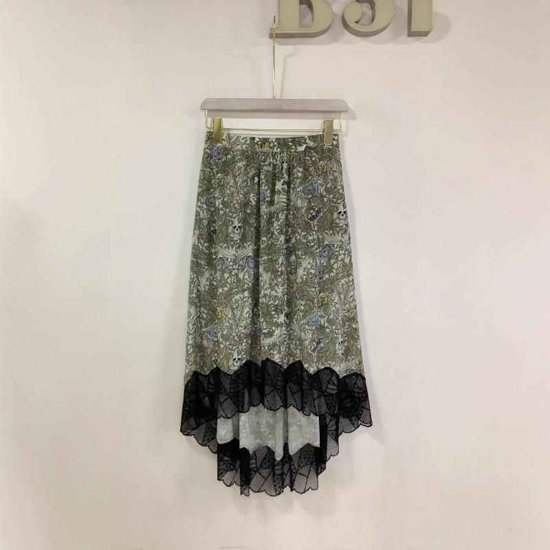 スカート ミディ丈 女性用 緑 フレッシュフラワー柄 レース 切り替え 気質 通勤 半身 再生繊維 微弾性 軽量 吸湿速乾 ハイウエスト イギリススタイル 不規則ヘム 春夏 普段使い 伸縮性 ソフトタッチ カジュアル フェミニン トップス 合わせやすい｜novolstore