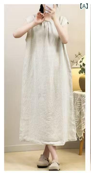 衣装 レディース 夏 春夏 韓国風 ゆったり 細押し出し 分かりやすい 麻混紡 無地 ピンチプレーツ キャプスリーブ ノースリーブ 中長丈 A生産ライン 丸首 ゆったり腰 日韓心地よい 仕かけるはたご屋 95%麻 単品 トップス 衣装御召しもの 麻原料品 軽さ 涼
