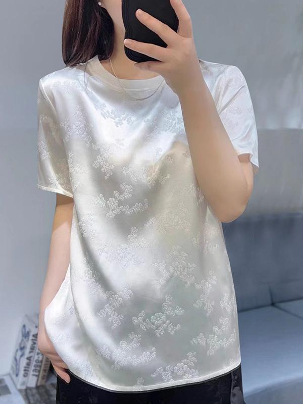 ティーシャツ レディース 短袖 真? 桑蚕? 提花 草木 花柄 ひな形 米白 黒 通い 知的能力 精神状態 風 H型 平平凡凡たる 丈 丸首 夏 オール時期 相応う 百搭 上張り 亭主もち 御前上等 原料品 軽さ 好いたらしい トップス 心地よい 表現スタイル 生まれ変わり衣料繊維 混紡 パステル色の 肌触