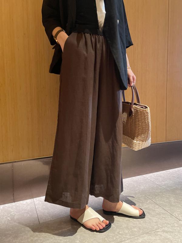 レディース 九分ズボン下 直筒 ワイドレッグ ゆったり 伸び伸びする 表現スタイル 日韓 ゆるめ 影ぼうし 松緊腰 薄っぺら 麻原料品 緑 チドリ格 黒 深紺 通い 日常 出掛ける 心地好い 軽さ 好いたらしい 相応う