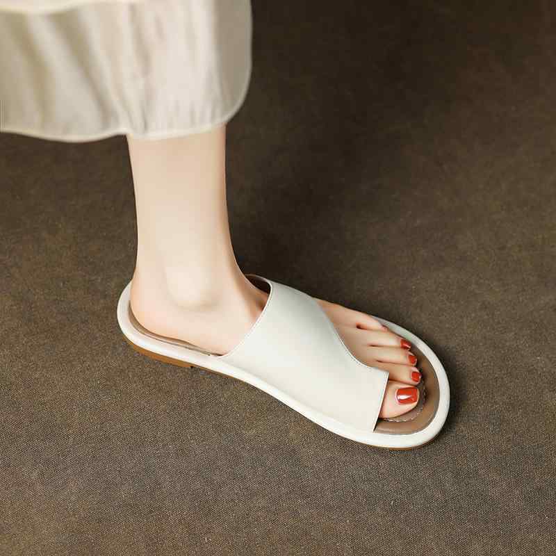女性用 サンダル トゥオープン トゥカバー ストラップ 夏 粗底 柔らかい 丸先 ワイドフィット 日常 外出 韓国風 純色 牛革 ピッグスエード内張り ラバーソール ホワイト ブラウン ブラック｜novolstore
