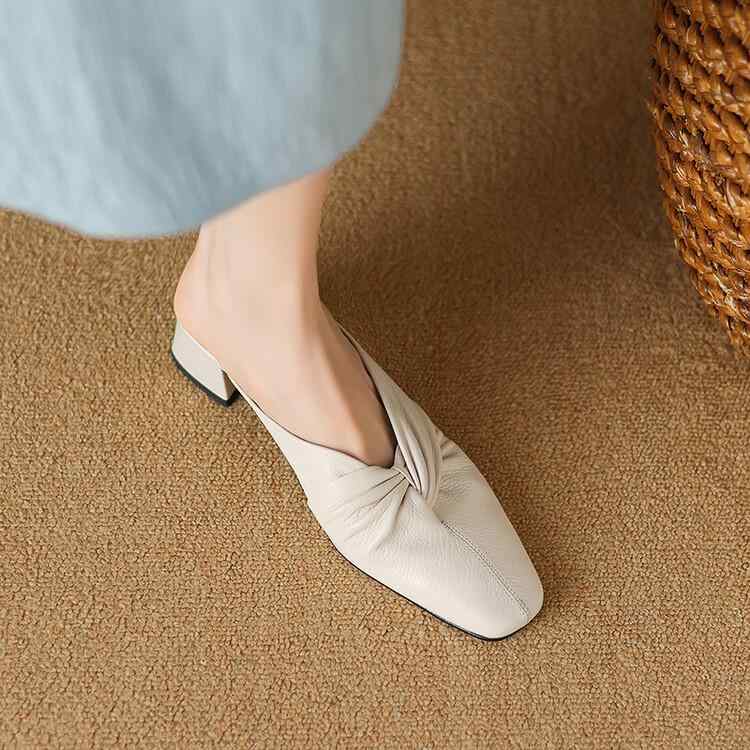 女性用 靴 手作り 真皮 羊皮 編み込み ソフトソール ルームサンダル 粗ヒール 丸トゥ シンプル ファッション 気質 韓国風 黒 ベージュ 白 緑|novolstore