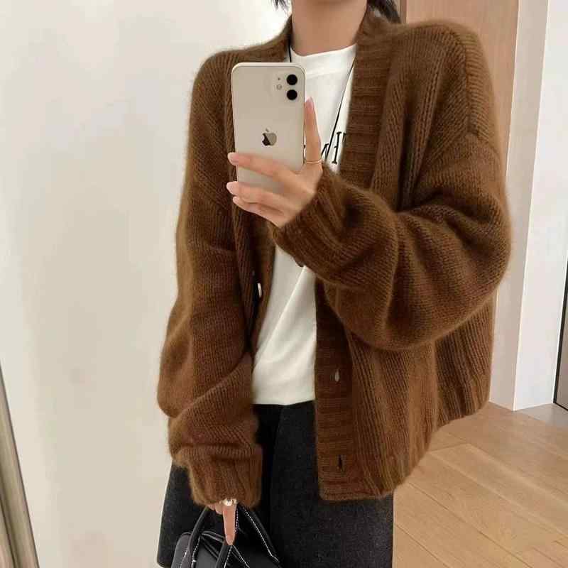 カーディガン レディース 羊毛 ニット 開襟 秋冬 厚手 Vネック 短丈 ロングスリーブ ルーズ ゆったり 通勤 気質 純色 ?色 紫色 コーヒー色 単品 組み合わせ可能 暖かみ 柔らかい 着回し コーディネート 女性 トップス セーター 外出 ビジネス|novolstore