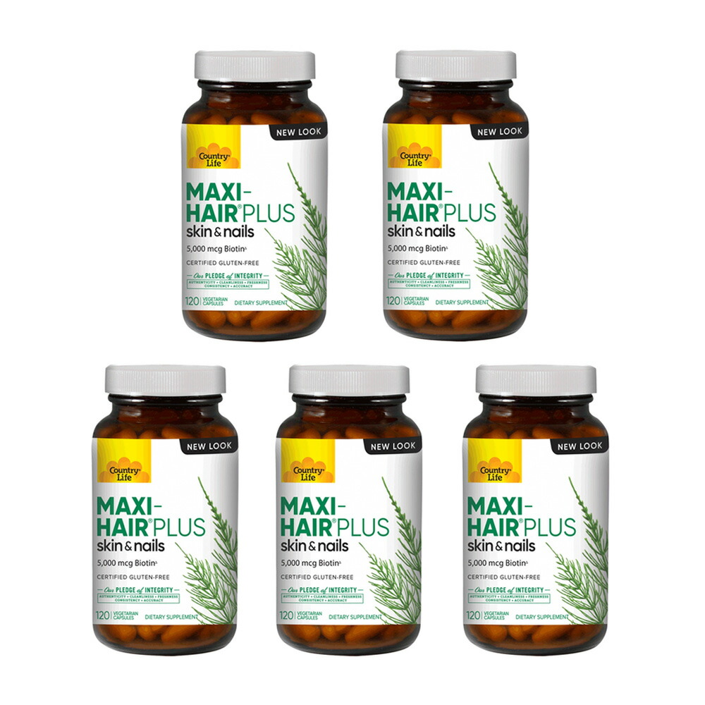 【貨物輸送無料】 5個仕掛ける ビオチン マキシヘアープラス 5000μg PABA無償性 120粒 ベジカプセル 美容 カントリー生命現象【Country Life】Maxi Hair Plus Biotin 5,000 μg PABA-free 120 Vegicaps 5set