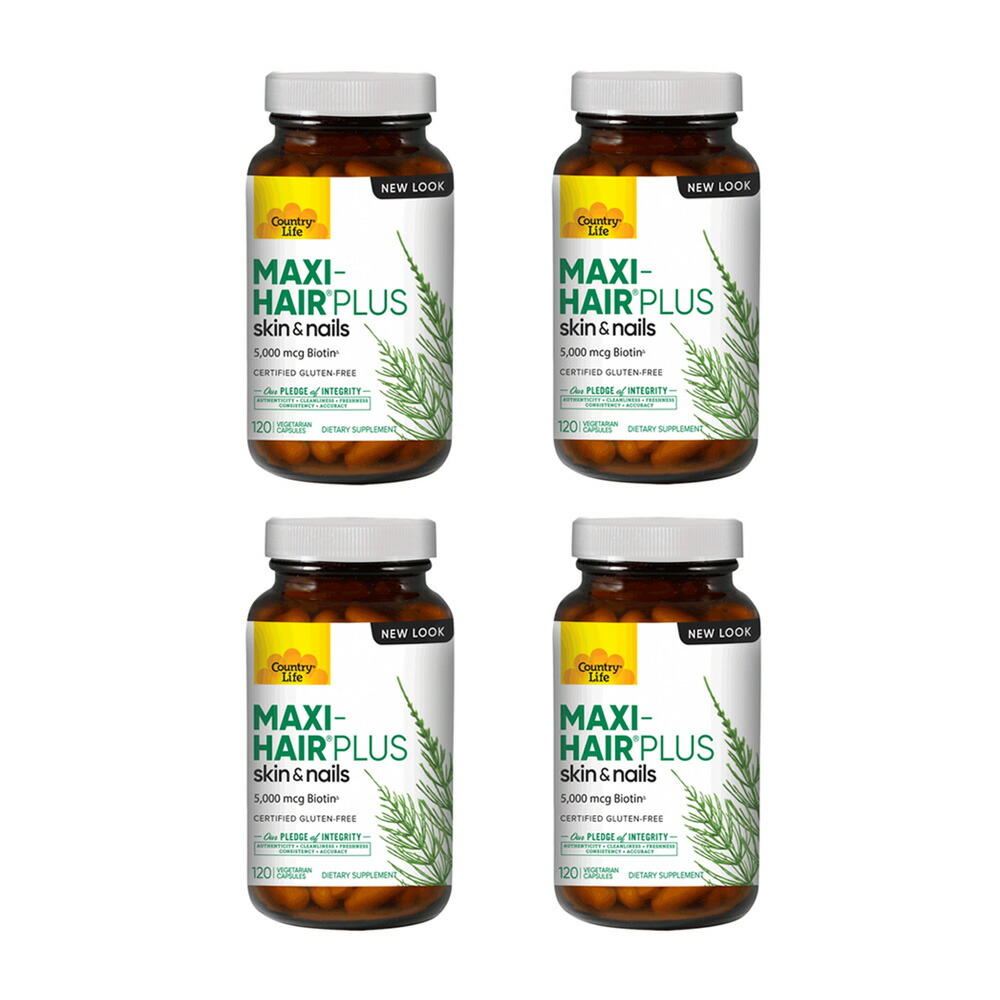 【送料無料】 4個セット ビオチン マキシヘアープラス 5000mcg PABAフリー 120粒 ベジカプセル 美容 カントリーライフ【Country Life】Maxi Hair Plus Biotin 5,000 mcg PABA-free 120 Vegicaps 4set画像