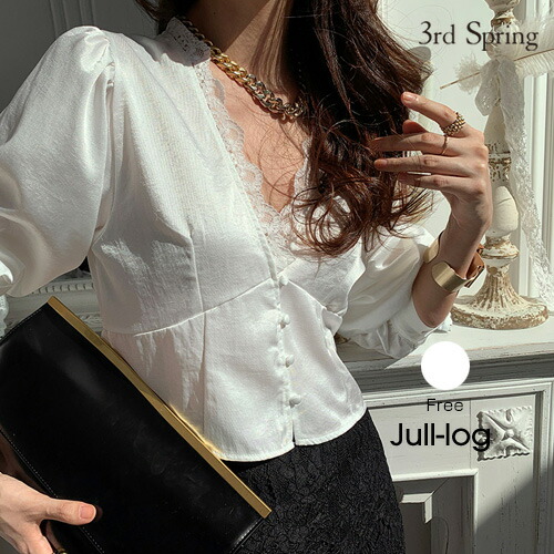シャツ ブラウス 送料関税無料 Jull Log ジュローグ Vネックレースサテンブラウス 3 18up Go 韓国 レディース 5 メール便不可 白 オフィスカジュアル かわいいナンニング ブラウス 春 人気 韓国ファッション トップス Revista Facene Com Br