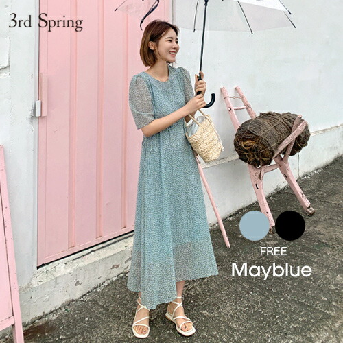 楽天市場 Mayblue メイブルー シュガーフローラルワンピース 4 23up Ka ワンピース ロング ロングワンピース 花柄 パフスリーブ リボン フレア ワンピース 5 3rd Spring サードスプリング