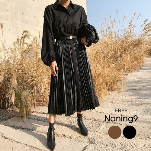 特価ブランド Naning9 ナンニング ベルトポイントプリーツロングワンピース 11 10up Go プリーツ ワンピース ロング丈 プリーツスカート ロングワンピース 冬 5 Ng op 235 Hamrahtrader Com