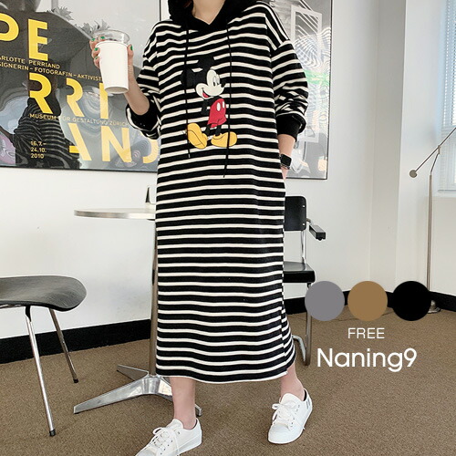 Web限定 Naning9 ナンニング カジュアルボーダーミッキーワンピース韓国 韓国ファッション レディース きれいめ 人気 春 大人 ワンピース スカート 100 本物保証 Haringeylawcentre Org Uk