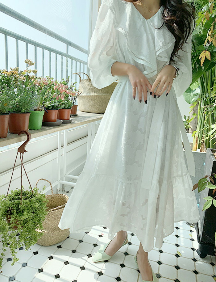 レディース 春 春 人気 夏 レディース 人気 韓国 トレンド Naning9 ナンニング 刺繍パターンフリル衿ロングワンピース 韓国 韓国ファッション 流行 春 レディース ワンピース 4 5up Go 韓国ファッション 夏 人気 トレンド 流行 ワンピース 5 3rd Spring サード