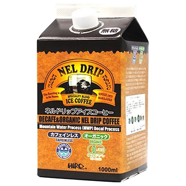 ヒロコーヒー カフェインレスオーガニック ネルドリップアイスコーヒー 1000ml紙パック×12本入×(2ケース)｜ 送料無料 アイスコーヒー 有機 珈琲 JAS コーヒー