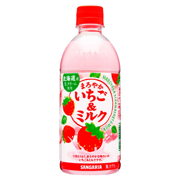 サンガリア まろやかいちご&ミルク 500mlペットボトル×24本入×(2ケース)｜ 送料無料 乳性 果汁 イチゴ ミルク PET