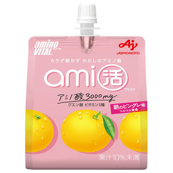 味の素 アミノバイタルami活 ゼリードリンク 朝のピングレ味 180gパウチ×24本入×(2ケース)｜ 送料無料 ゼリー飲料 パウチ クエン酸 アミノ酸