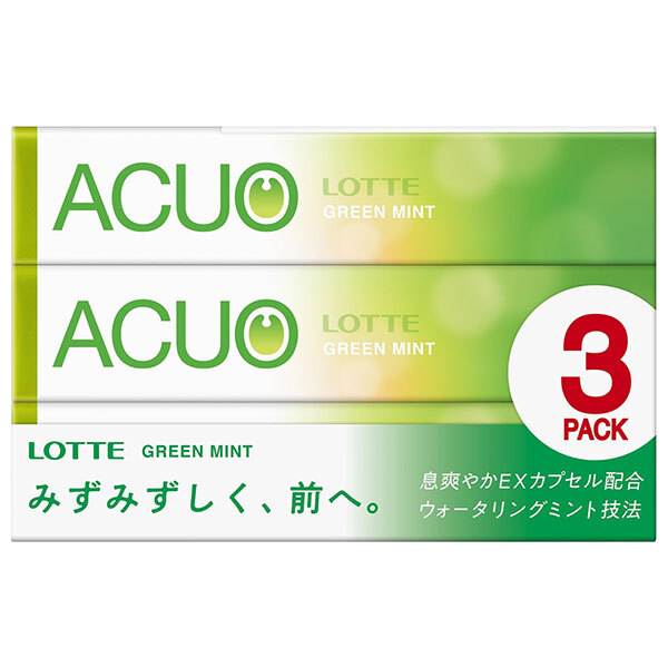 ロッテ ACUO(アクオ) グリーンミント 3P×10個入×(2ケース)｜ 送料無料 菓子 清涼感 スッキリ 粒ガム リフレッシュ LOTTE