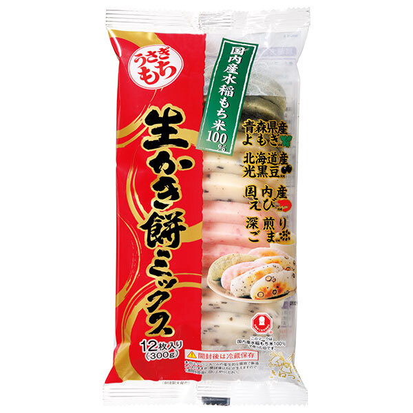 うさぎもち 生かき餅 ミックス 300g(12枚入)×10袋入×(2ケース)｜ 送料無料 もち 生かきもち よもぎ餅 豆もち えび餅
